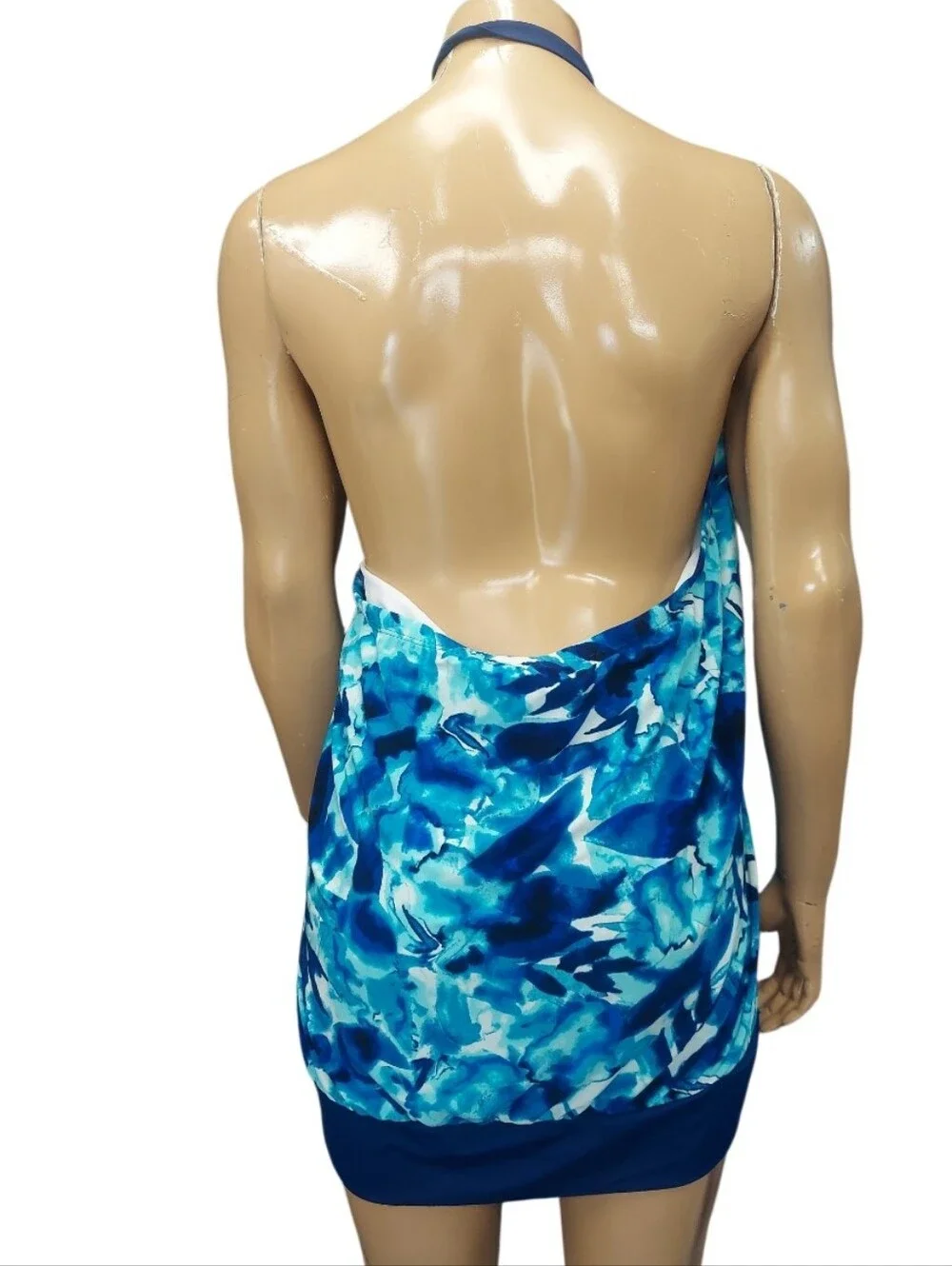 Bal Harbour Blue Abstract Halter Swim Tankini Top